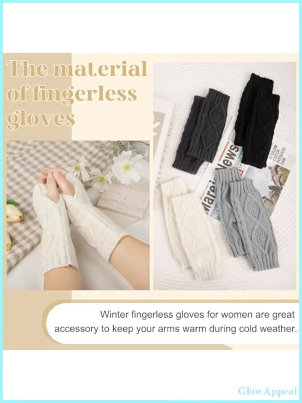 Women's Knit Fingerless Gloves Thumbhole Arm Warmers High Stretch